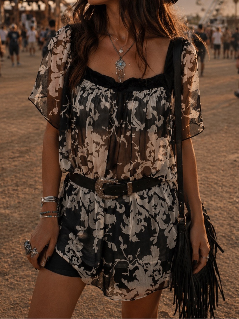 100% Silk Beaded Minimalist Black White Boho Blouse Sheer Lightweight Summer 🕊️